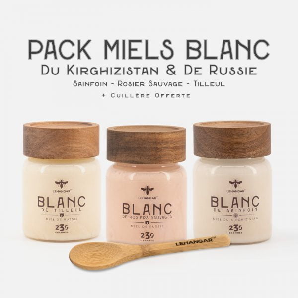 Pack trio de miel blanc du kirghizistan et de russie
